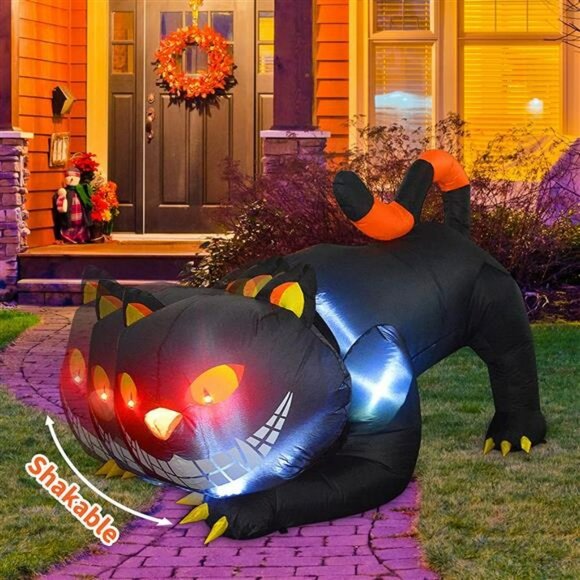 6 FT Halloween Inflatables Outdoor Black Cat with Fangs Blow Up Yard Decoration